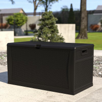 Flash Furniture QT-KTL-4023BK-GG 120 Gallon Plastic Deck Box - Outdoor Waterproof Storage Box for Patio Cushions, Garden Tools and Pool Toys, Black